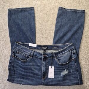 Judy Blue Straight Ankle Jean 22W High Rise Dark Wash Stretch Distressed 80s New